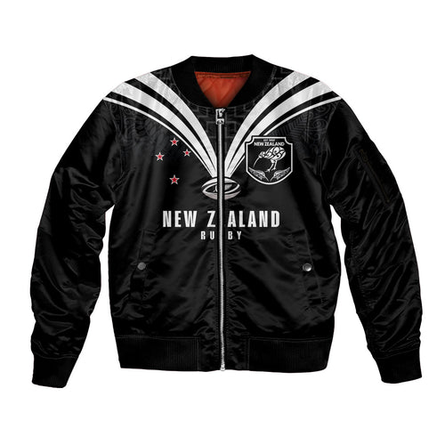 New Zealand Maori Rugby Custom Sleeve Zip Bomber Jacket Aotearoa Tribal Motif Retro Concept