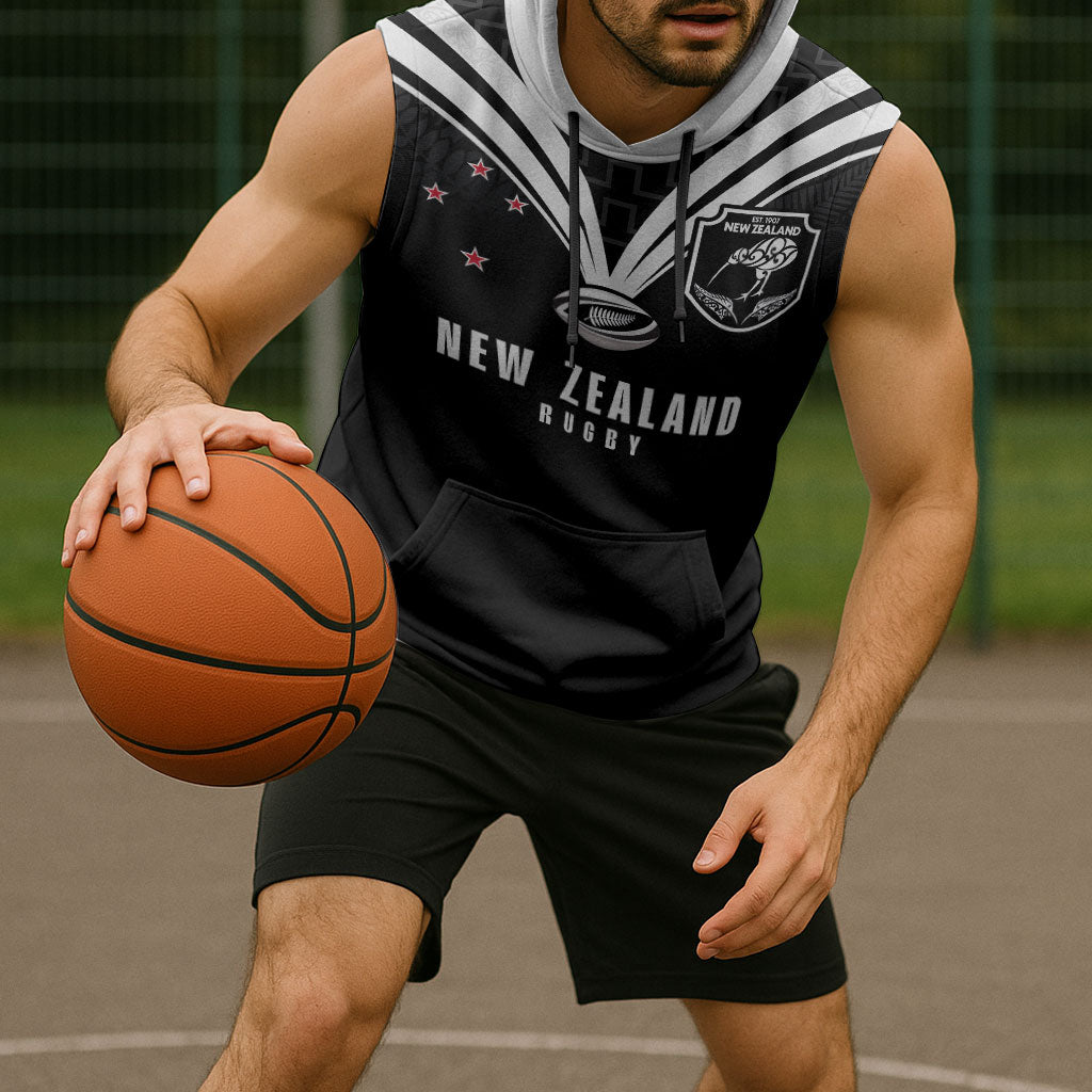 New Zealand Maori Rugby Custom Sleeveless Hoodie Aotearoa Tribal Motif Retro Concept