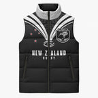 New Zealand Maori Rugby Custom Sleeveless Puffer Jacket Aotearoa Tribal Motif Retro Concept