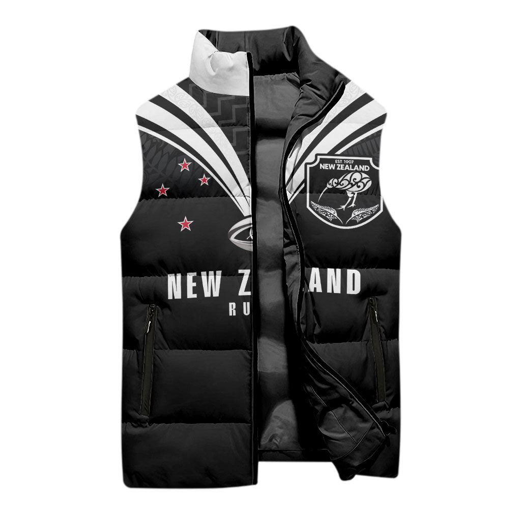 New Zealand Maori Rugby Custom Sleeveless Puffer Jacket Aotearoa Tribal Motif Retro Concept