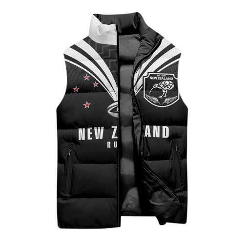 New Zealand Maori Rugby Custom Sleeveless Puffer Jacket Aotearoa Tribal Motif Retro Concept