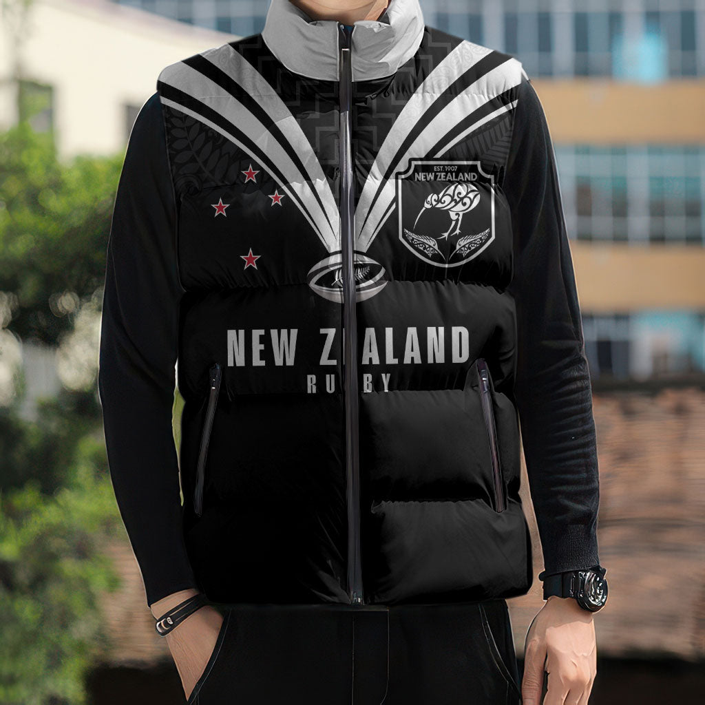 New Zealand Maori Rugby Custom Sleeveless Puffer Jacket Aotearoa Tribal Motif Retro Concept