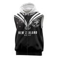 New Zealand Maori Rugby Custom Sleeveless Zip Hoodie Aotearoa Tribal Motif Retro Concept