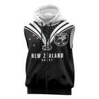 New Zealand Maori Rugby Custom Sleeveless Zip Hoodie Aotearoa Tribal Motif Retro Concept