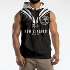 New Zealand Maori Rugby Custom Sleeveless Zip Hoodie Aotearoa Tribal Motif Retro Concept