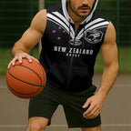 New Zealand Maori Rugby Custom Sleeveless Zip Hoodie Aotearoa Tribal Motif Retro Concept