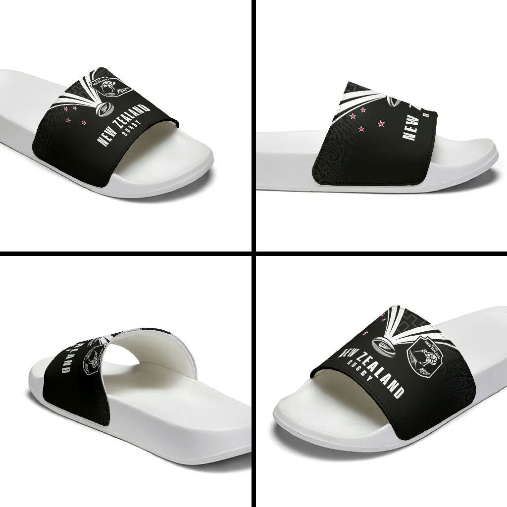 New Zealand Maori Rugby Slide Sandals Aotearoa Tribal Motif Retro Concept