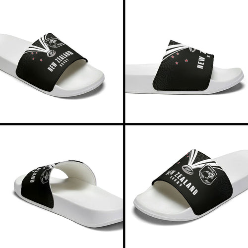 New Zealand Maori Rugby Slide Sandals Aotearoa Tribal Motif Retro Concept