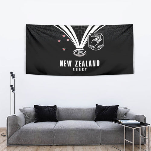 New Zealand Maori Rugby Tapestry Aotearoa Tribal Motif Retro Concept