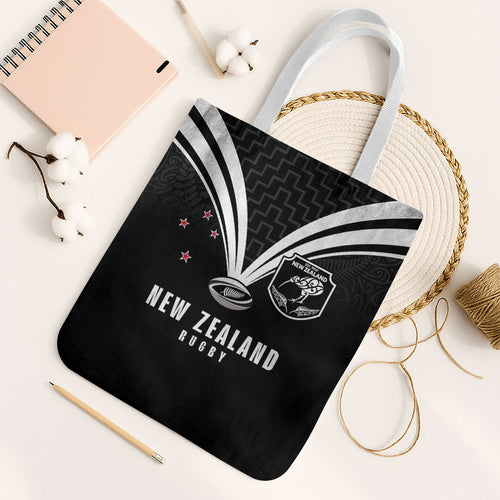 New Zealand Maori Rugby Tote Bag Aotearoa Tribal Motif Retro Concept