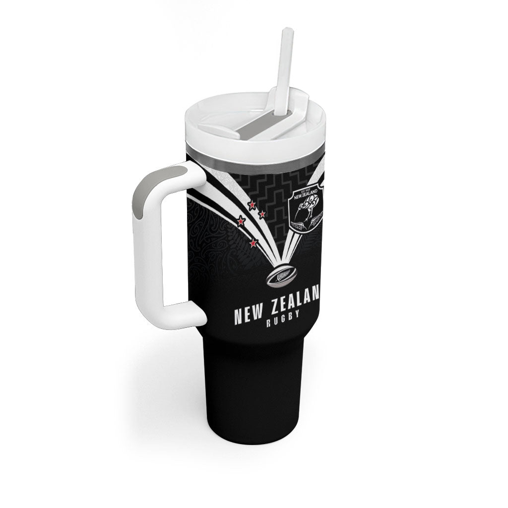 New Zealand Maori Rugby Custom Tumbler With Handle Aotearoa Tribal Motif Retro Concept