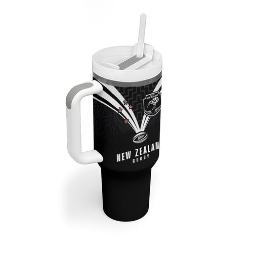 New Zealand Maori Rugby Custom Tumbler With Handle Aotearoa Tribal Motif Retro Concept