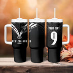 New Zealand Maori Rugby Custom Tumbler With Handle Aotearoa Tribal Motif Retro Concept