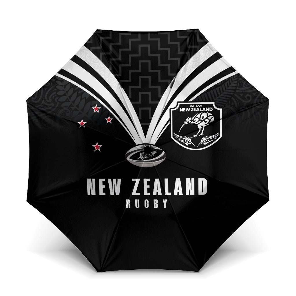 New Zealand Maori Rugby Umbrella Aotearoa Tribal Motif Retro Concept