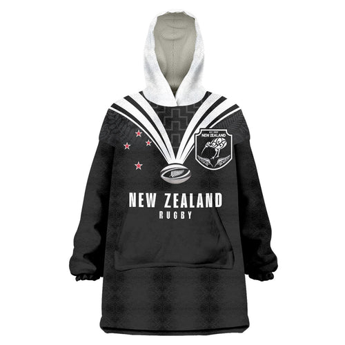 New Zealand Maori Rugby Custom Wearable Blanket Hoodie Aotearoa Tribal Motif Retro Concept