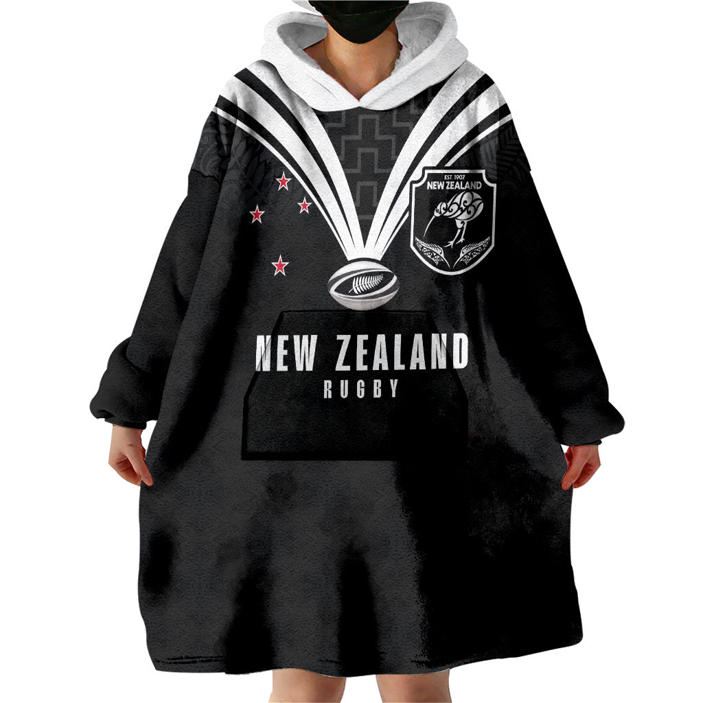 New Zealand Maori Rugby Custom Wearable Blanket Hoodie Aotearoa Tribal Motif Retro Concept