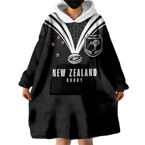 New Zealand Maori Rugby Custom Wearable Blanket Hoodie Aotearoa Tribal Motif Retro Concept