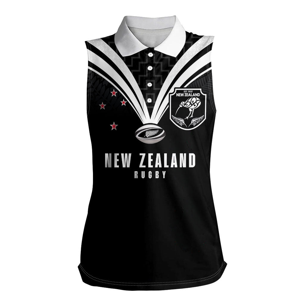 New Zealand Maori Rugby Custom Women Sleeveless Polo Shirt Aotearoa Tribal Motif Retro Concept