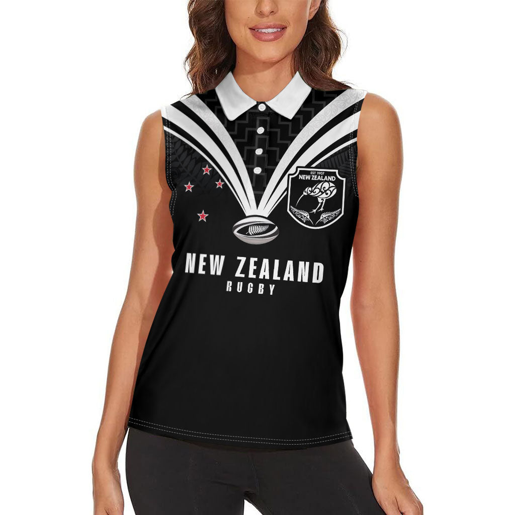New Zealand Maori Rugby Custom Women Sleeveless Polo Shirt Aotearoa Tribal Motif Retro Concept
