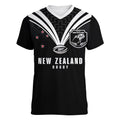 New Zealand Maori Rugby Custom Women V-Neck T-Shirt Aotearoa Tribal Motif Retro Concept