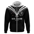 New Zealand Maori Rugby Custom Zip Hoodie Aotearoa Tribal Motif Retro Concept