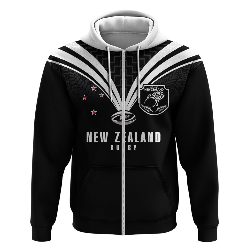 New Zealand Maori Rugby Custom Zip Hoodie Aotearoa Tribal Motif Retro Concept