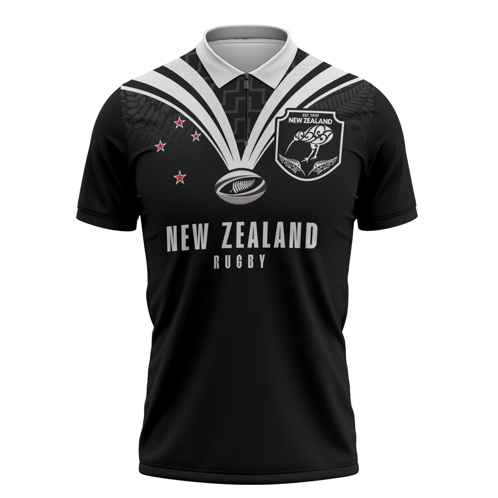 New Zealand Maori Rugby Custom Zipper Polo Shirt Aotearoa Tribal Motif Retro Concept