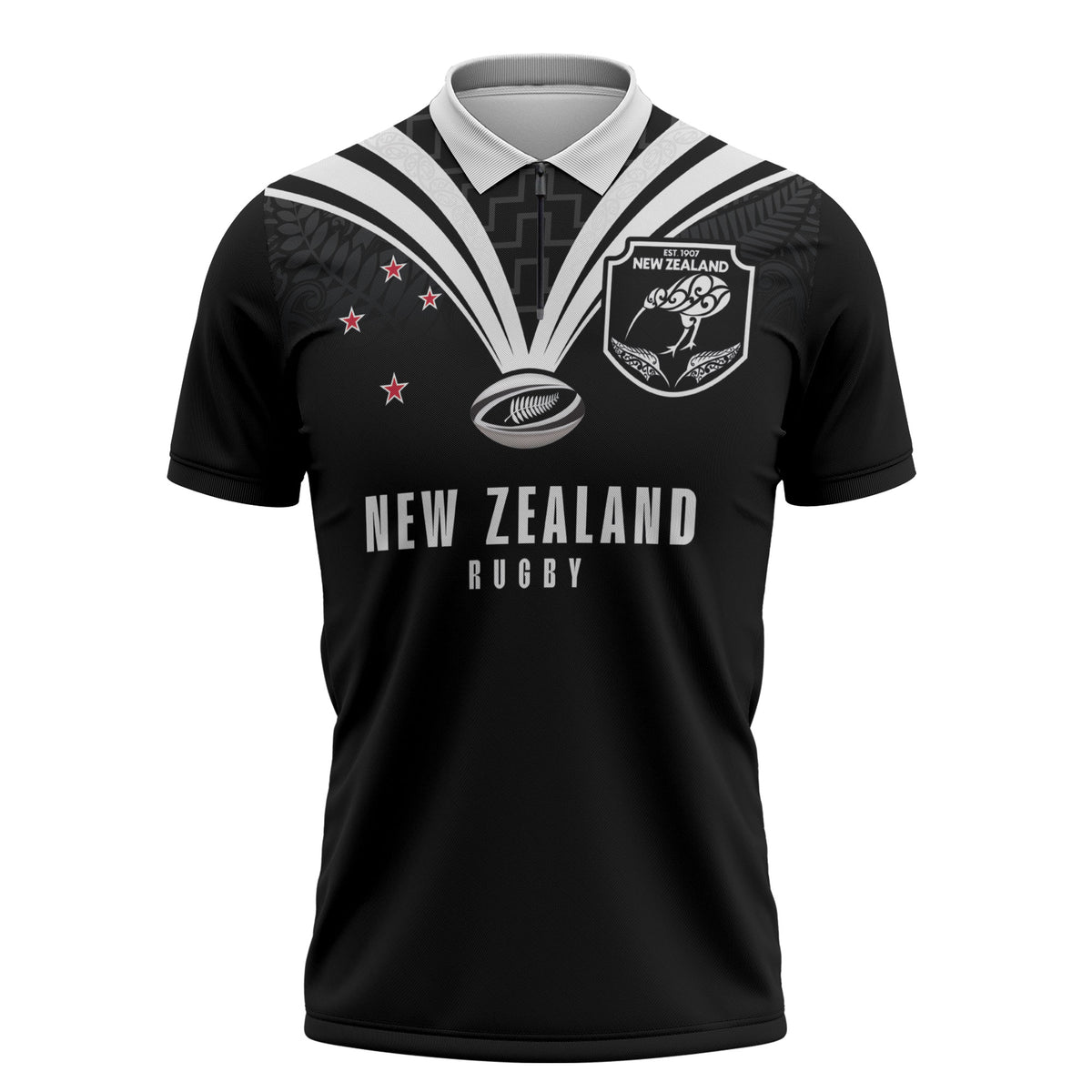 New Zealand Maori Rugby Custom Zipper Polo Shirt Aotearoa Tribal Motif Retro Concept