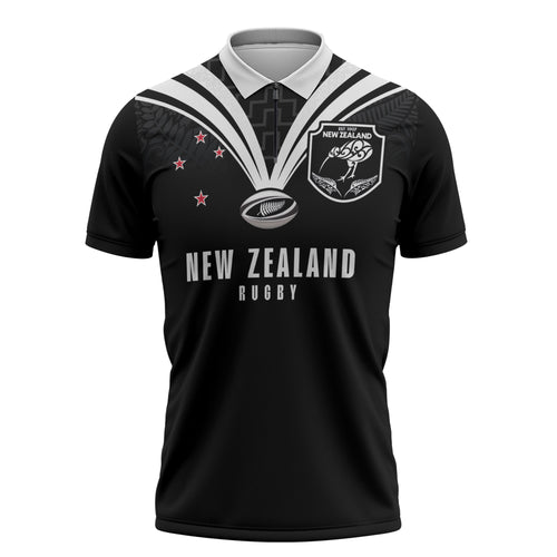 New Zealand Maori Rugby Custom Zipper Polo Shirt Aotearoa Tribal Motif Retro Concept