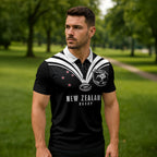 New Zealand Maori Rugby Custom Zipper Polo Shirt Aotearoa Tribal Motif Retro Concept