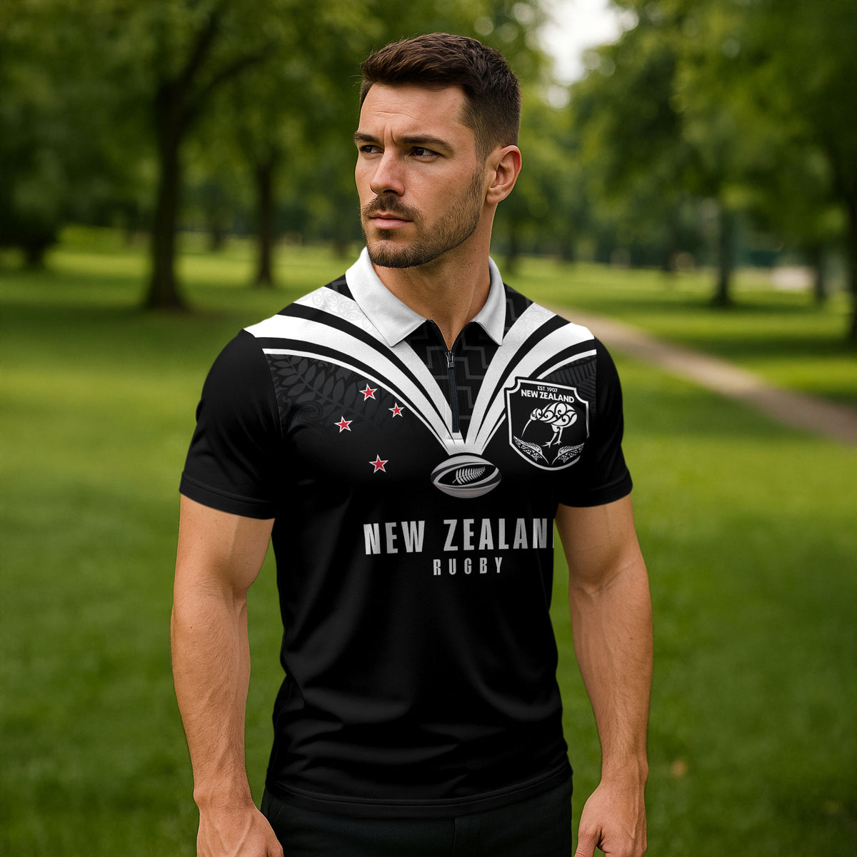 New Zealand Maori Rugby Custom Zipper Polo Shirt Aotearoa Tribal Motif Retro Concept