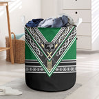 New Zealand Maori Rugby Laundry Basket Aotearoa Koru Geometric - Naturalistic Green