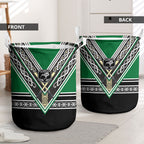 New Zealand Maori Rugby Laundry Basket Aotearoa Koru Geometric - Naturalistic Green
