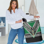 New Zealand Maori Rugby Laundry Basket Aotearoa Koru Geometric - Naturalistic Green