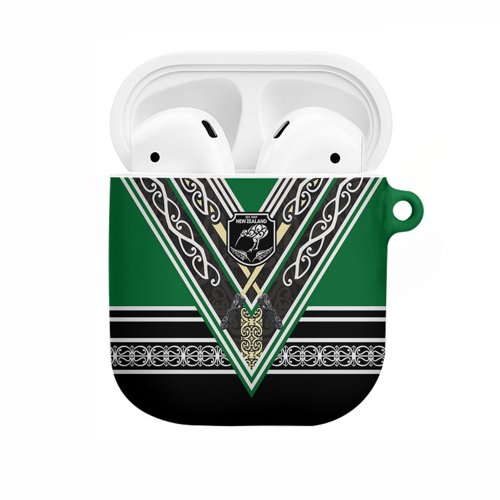New Zealand Maori Rugby AirPods Case Aotearoa Koru Geometric - Naturalistic Green