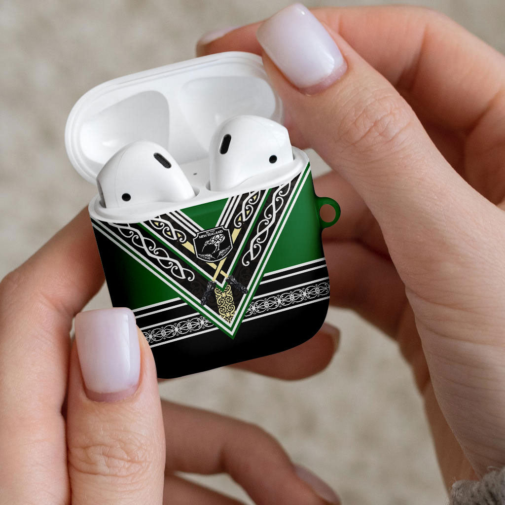 New Zealand Maori Rugby AirPods Case Aotearoa Koru Geometric - Naturalistic Green