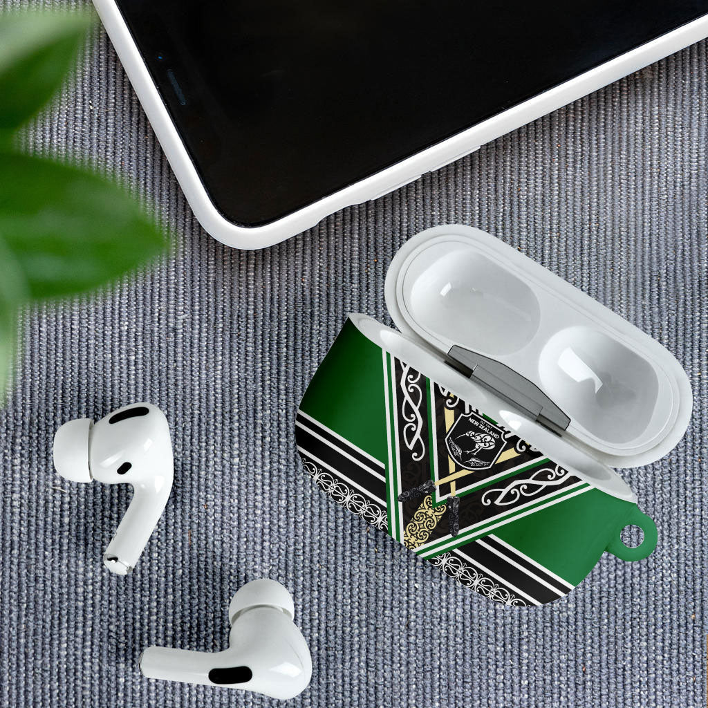 New Zealand Maori Rugby AirPods Case Aotearoa Koru Geometric - Naturalistic Green