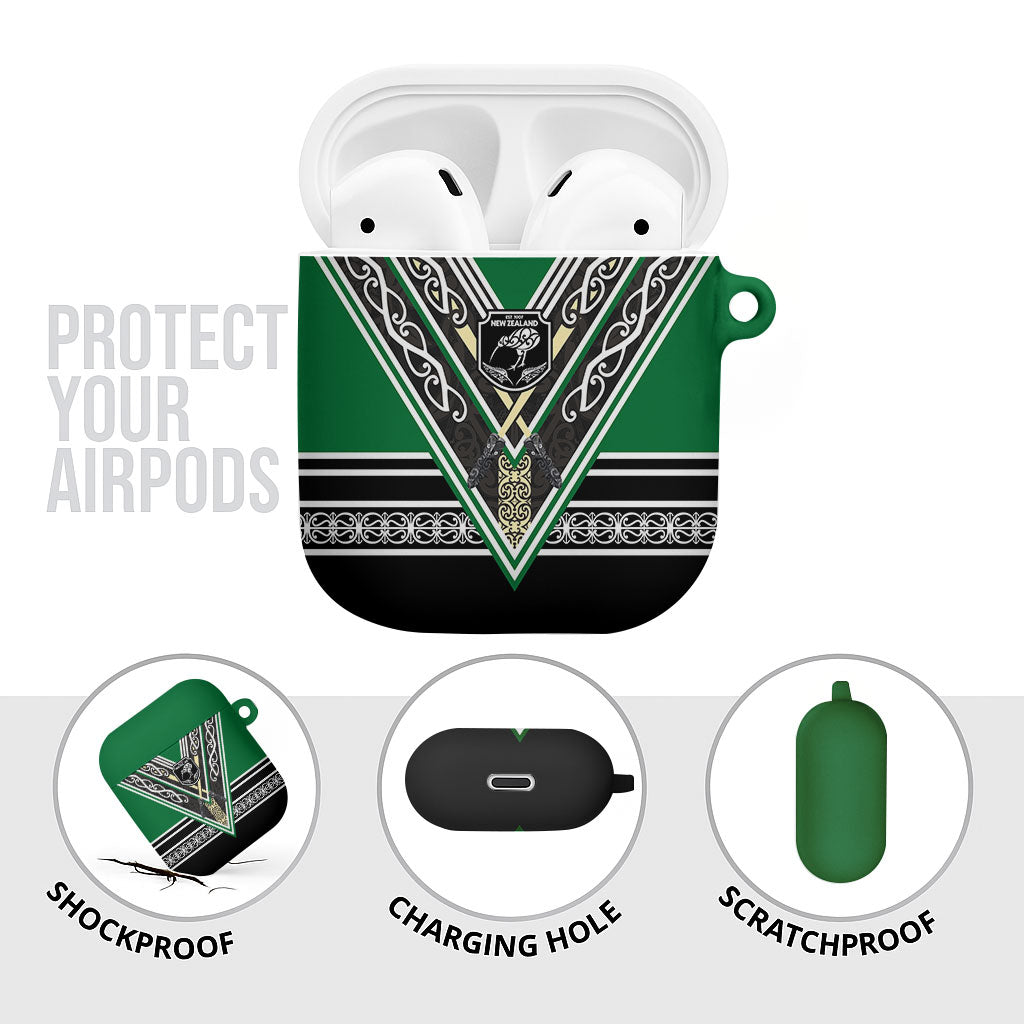 New Zealand Maori Rugby AirPods Case Aotearoa Koru Geometric - Naturalistic Green