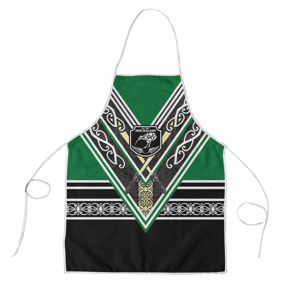 New Zealand Maori Rugby Apron Aotearoa Koru Geometric - Naturalistic Green