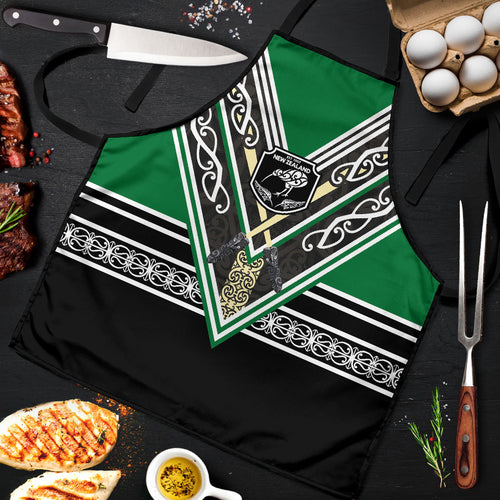 New Zealand Maori Rugby Apron Aotearoa Koru Geometric - Naturalistic Green
