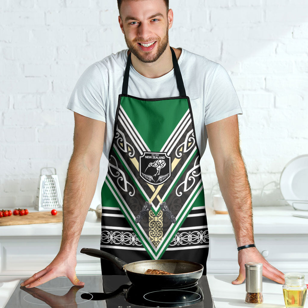 New Zealand Maori Rugby Apron Aotearoa Koru Geometric - Naturalistic Green
