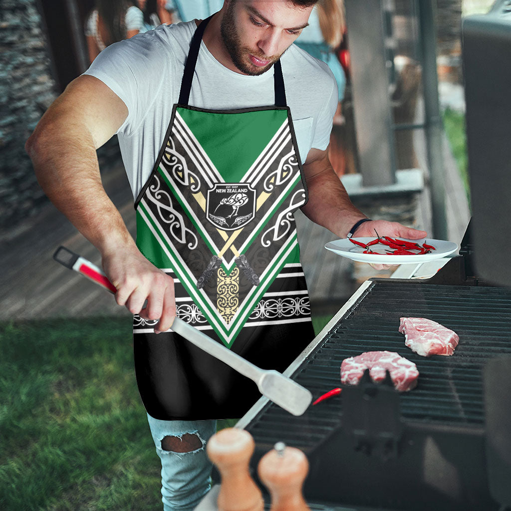 New Zealand Maori Rugby Apron Aotearoa Koru Geometric - Naturalistic Green