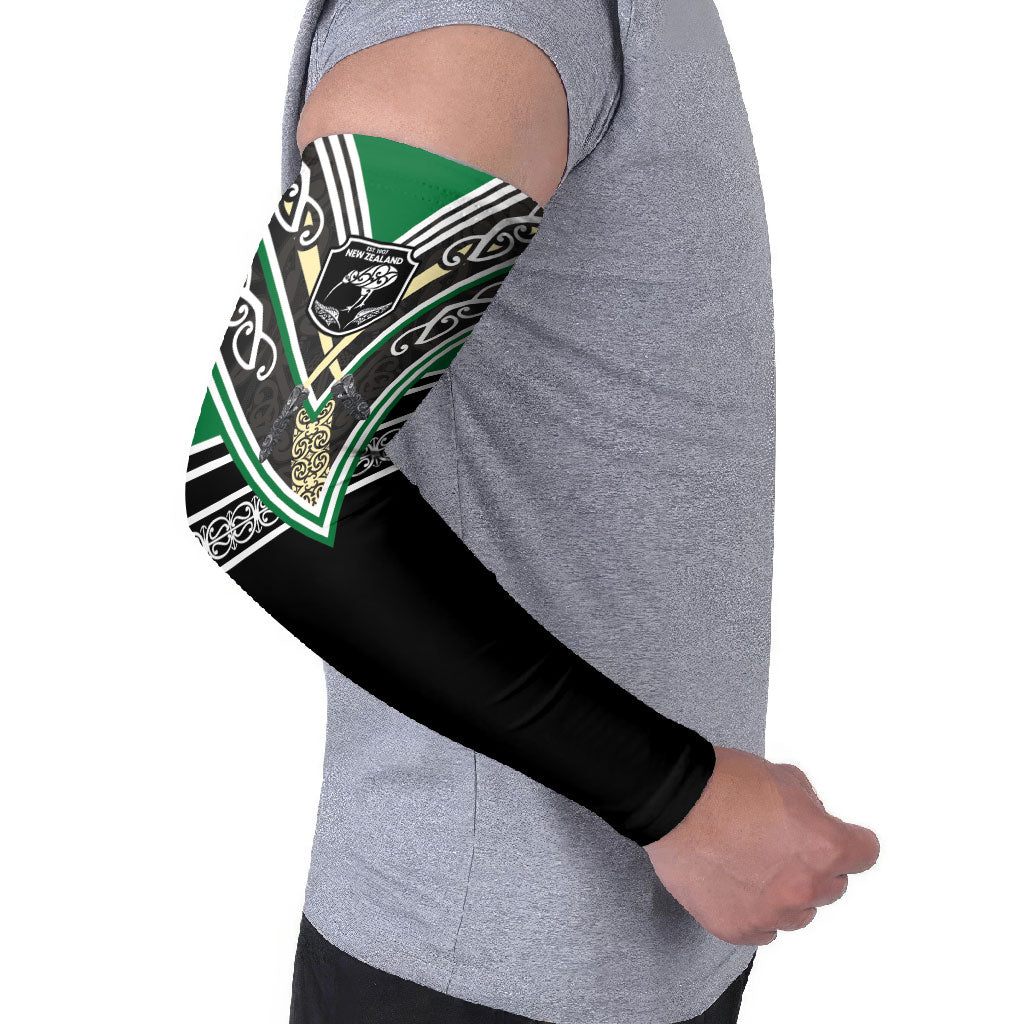 New Zealand Maori Rugby Custom Arm Sleeves Aotearoa Koru Geometric - Naturalistic Green