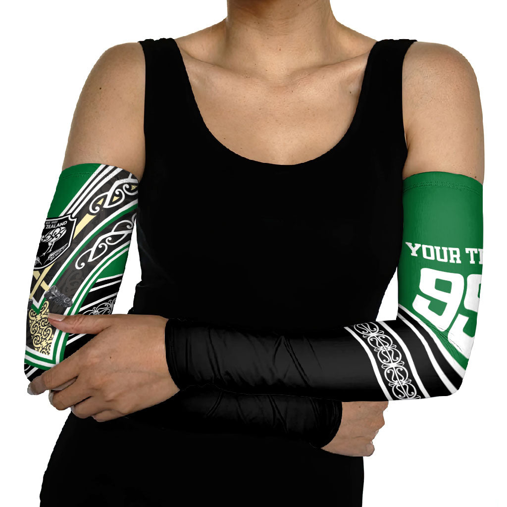 New Zealand Maori Rugby Custom Arm Sleeves Aotearoa Koru Geometric - Naturalistic Green
