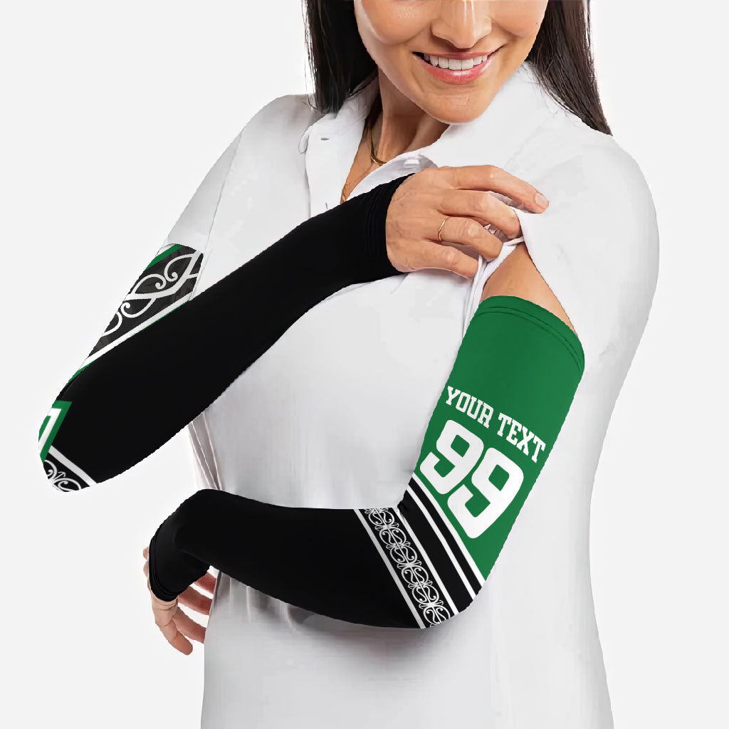New Zealand Maori Rugby Custom Arm Sleeves Aotearoa Koru Geometric - Naturalistic Green