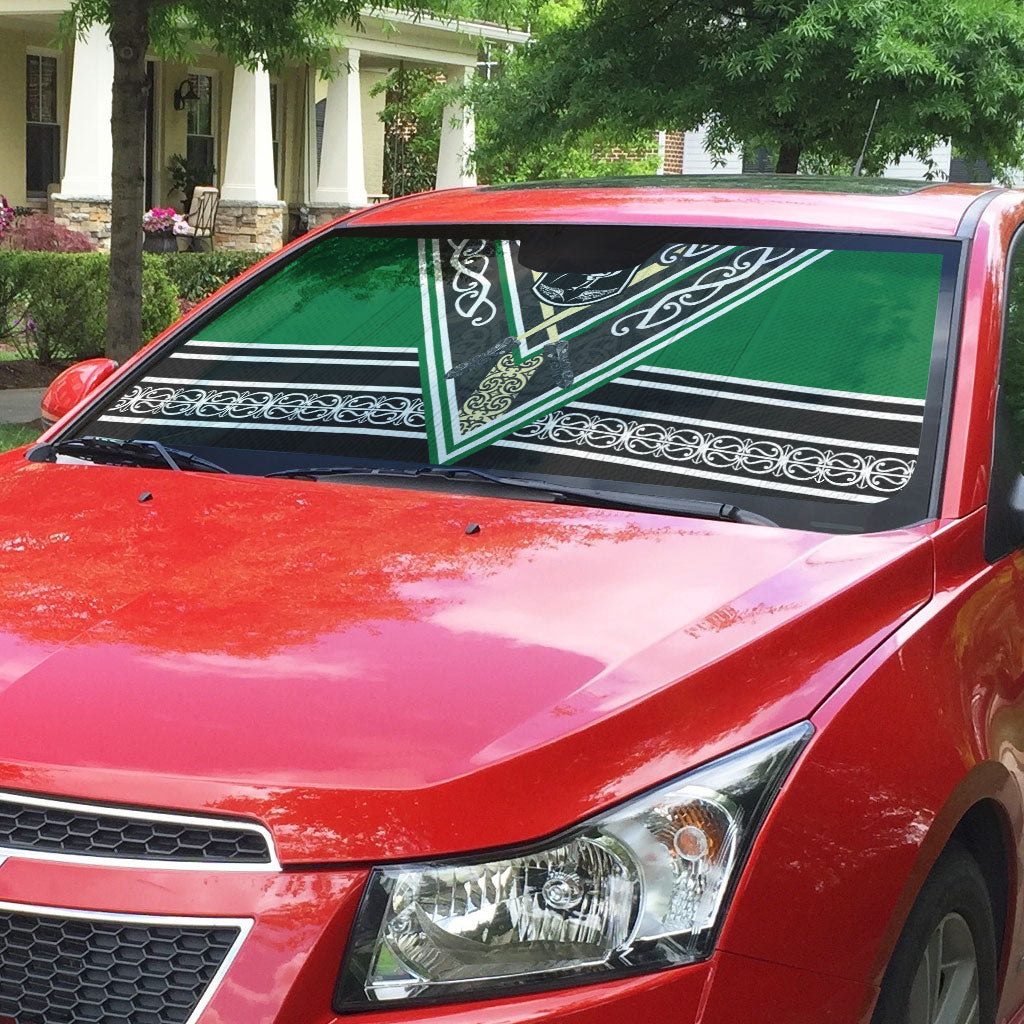 New Zealand Maori Rugby Auto Sun Shade Aotearoa Koru Geometric - Naturalistic Green