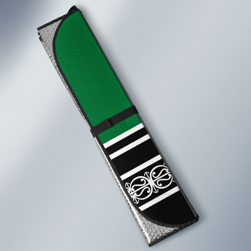 New Zealand Maori Rugby Auto Sun Shade Aotearoa Koru Geometric - Naturalistic Green