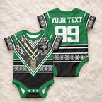 New Zealand Maori Rugby Custom Baby Onesie Aotearoa Koru Geometric - Naturalistic Green