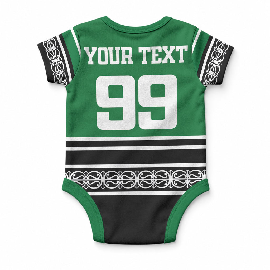 New Zealand Maori Rugby Custom Baby Onesie Aotearoa Koru Geometric - Naturalistic Green