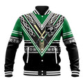 New Zealand Maori Rugby Custom Baseball Jacket Aotearoa Koru Geometric - Naturalistic Green